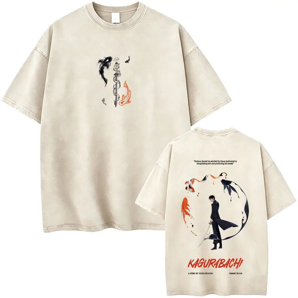 

Washed Vintage Anime Kagurabachi Chihiro Rokuhira Graphic T-shirt Men Women Cartoon Manga Streetwear Male High Quality T-shirts