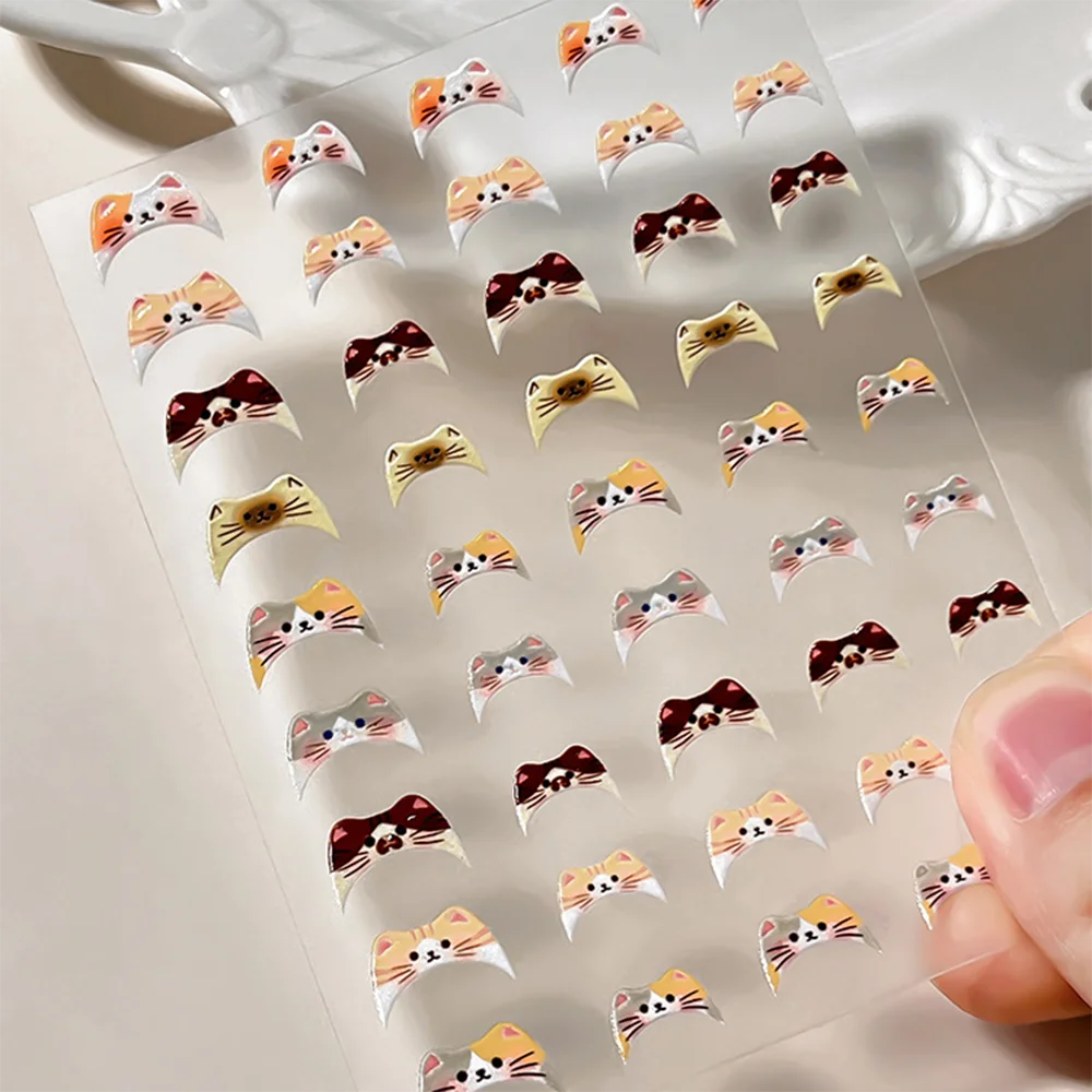 1-2 Stück 5D Kawaii Katzen-French-Nagelaufkleber Y2K Süße kleine Katzen-Nagelsticker 8*10cm Niedliche Katzen-French-Nail-Art-Slider-Dekoration 8R$ – Detail 4