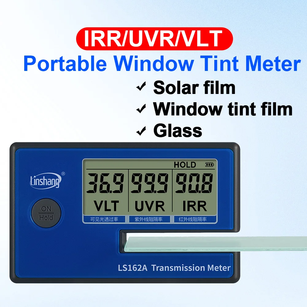 Tint Meter Solar Film Tester LS162A UV 365nm and IR 1400nm VLT Simple Operation Parallel Optical Path 8mm Measuring Thickness