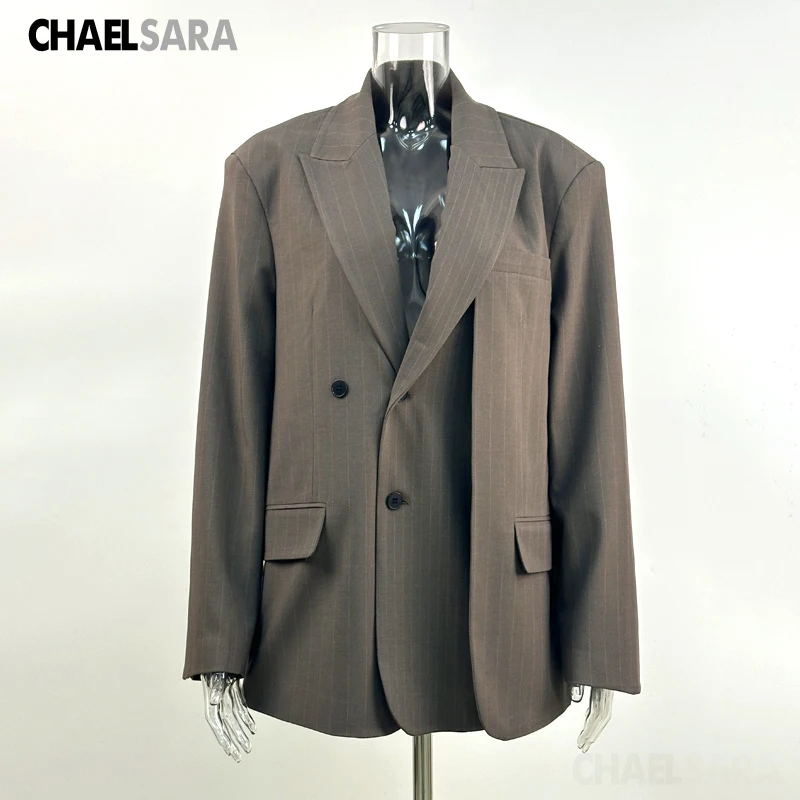 Women's Double-Breasted Striped Blazer - Classic Office Jacket