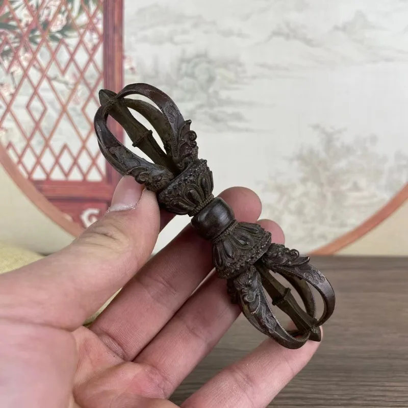 Vintage Bronze Vajra Pestle Tibetan Buddhism Dharma Tool Antique Metal Dorje Ritual Craft Desktop Meditation Decor Ornament