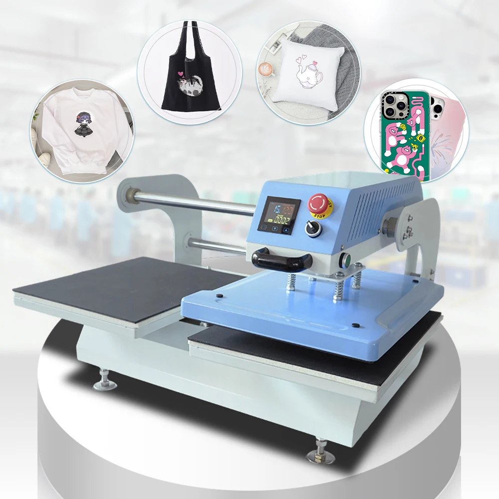 High-Efficiency Pneumatic Heat Press Machine For T-Shirts - 3 Sizes, Dual-Station, Auto/Manual Modes, Laser Calibrator Optional