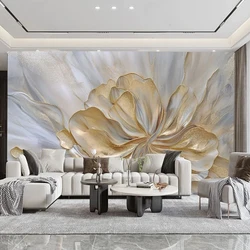 Custom Large Size Modern Simple 3D Golden Flowers Art Mural Wallpaper for Bedroom Living Room TV Wall Non-woven Paper Fresco