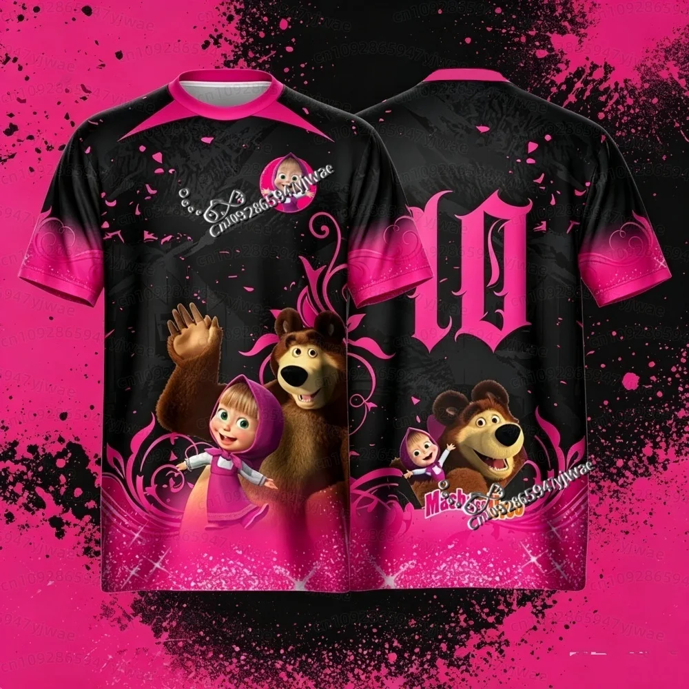 26 Heiß begehrtes Kinder-T-Shirt Russland Cartoon Masha und der Bär bedrucktes Fußballtrikot O-Ausschnitt Cosplay-T-Shirt Sommer Kinder- und Erwachsenen-T-Shirt – Detail 5