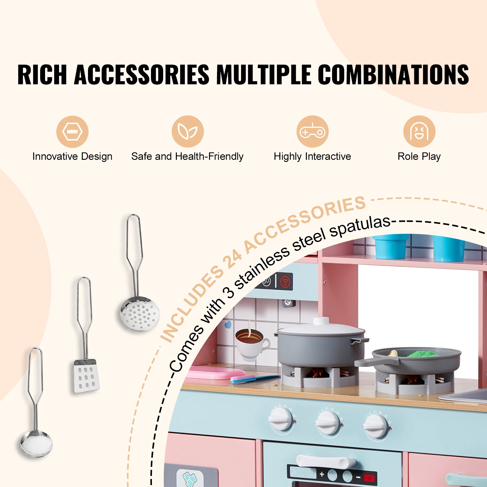 SucceBuy Fingir jogar Brinquedo de cozinha para crianças Chef Playset Acessórios de cozinha com luzes e sons para crianças, meninas, meninos de 3 anos ou mais