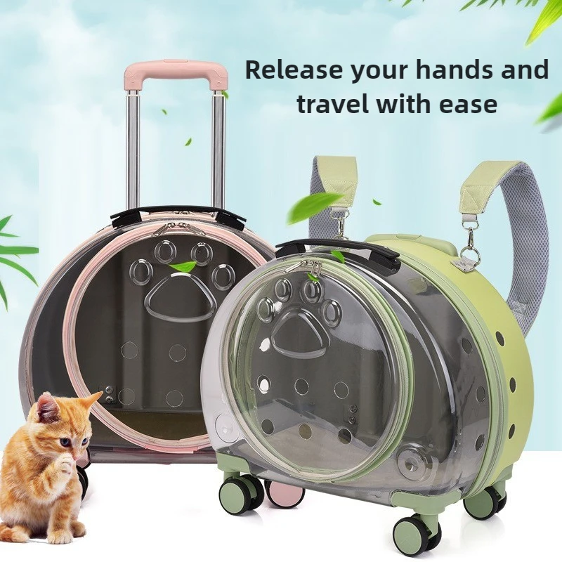 Cats Stroller Carrying Outdoor Dog Carriers Bags Supplies Transparent Travel Cat Carriers Bags Wheels Designer Backpack Shoulder