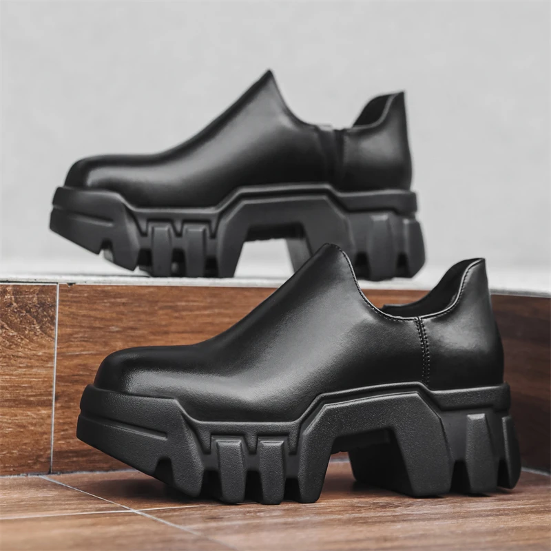 Men Functional Thick Soled Derby Shoes with Gear Soles Simple Design Anti Slip Height Increasing Fashionable Shoes