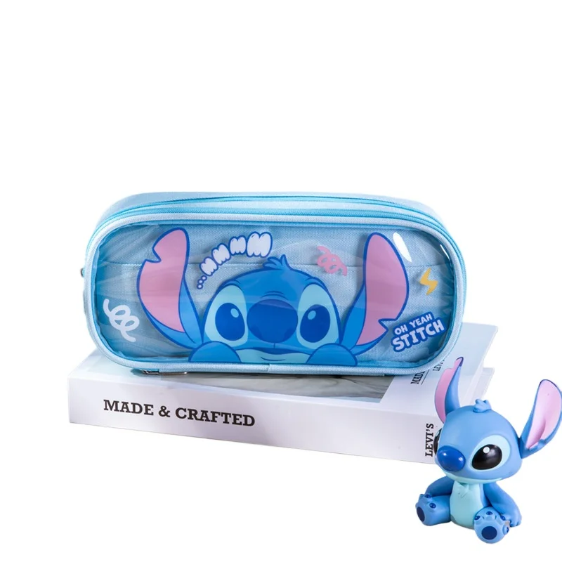 กล่องดินสอนักเรียน Disney มิกกี้เมาส์น่ารัก Stitch กระเป๋าเครื่องเขียนความจุขนาดใหญ่โปร่งใสทนสิ่งสกปรกการ์ตูน