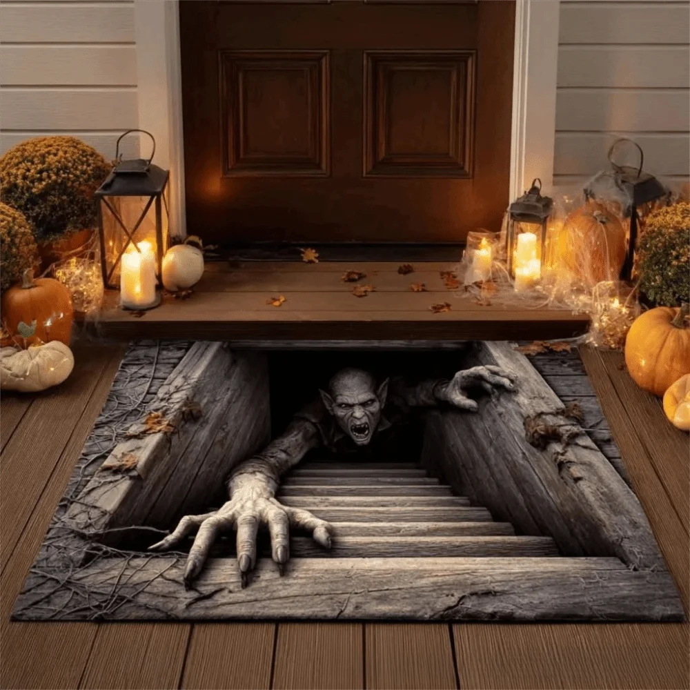 Zombie stairs 3D optical illusion Halloween rug porch decoration