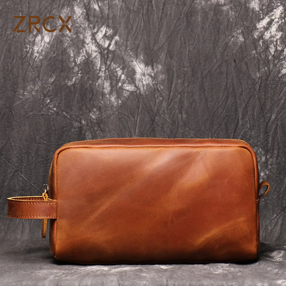 

ZRCX New GenuineLeather Casual Handbag First Layer Cowhide Handmade Ladies Cosmetic Bag Crazy Horse Leather Toiletry Storage Bag