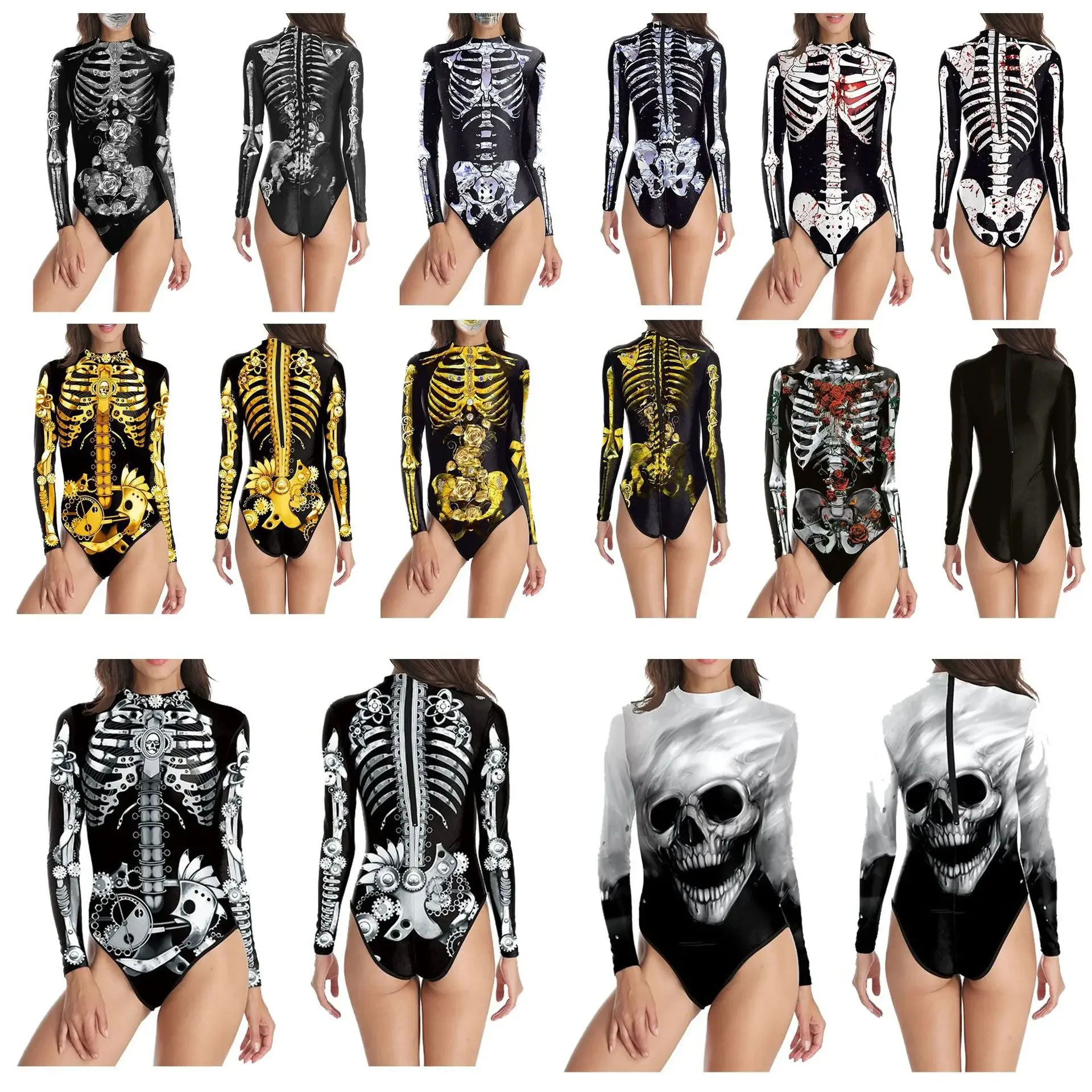 Women Skeleton Skull One-piece 3D Printed Swimsuit Bikini Adults Sexy Swimwear for Summer Party Halloween Cosplay Costume