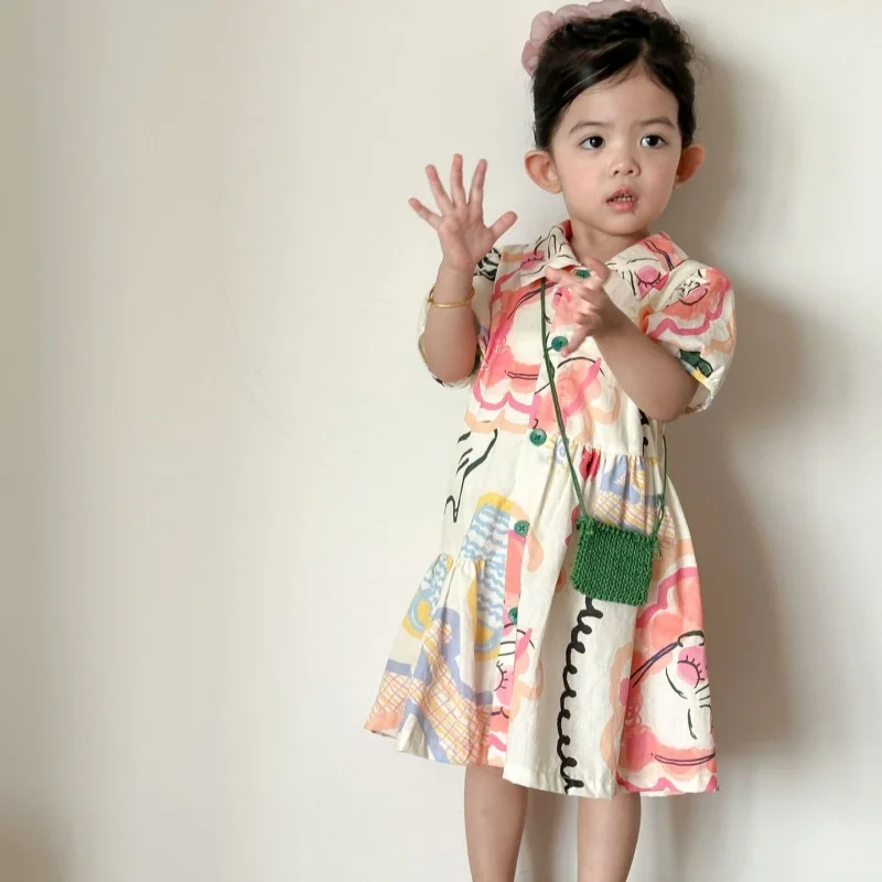 

Летнее платье для девочек 1-8 лет, коллекция 2026, в отпускном стиле, с цветочным принтом, мягкое, дышащее, для братьев и сестер