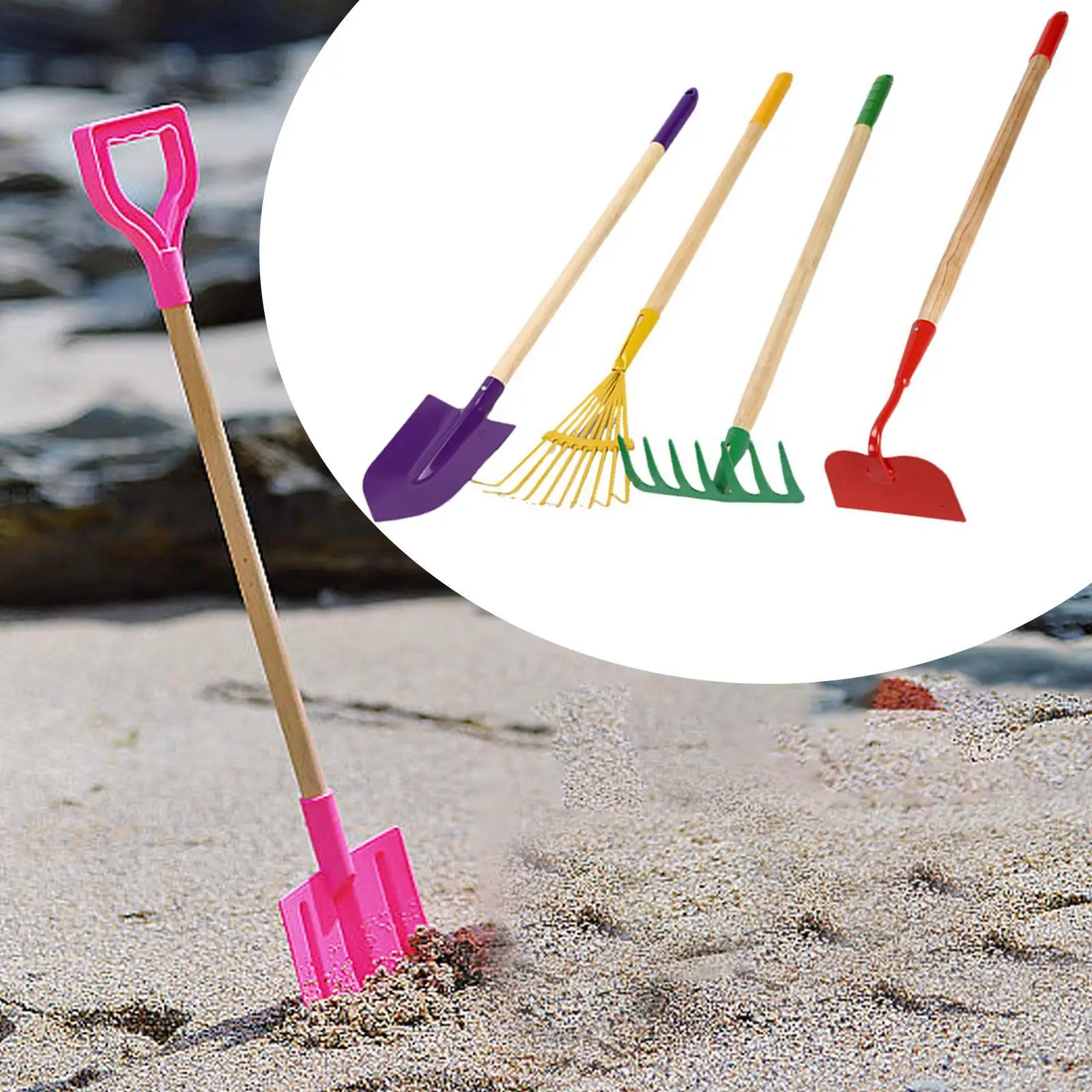 4 Pieces Small Gardening Tools Rake Spade Hoe Set Flower Bed Beach Snow Field Toys Garden Spade Practical Portable