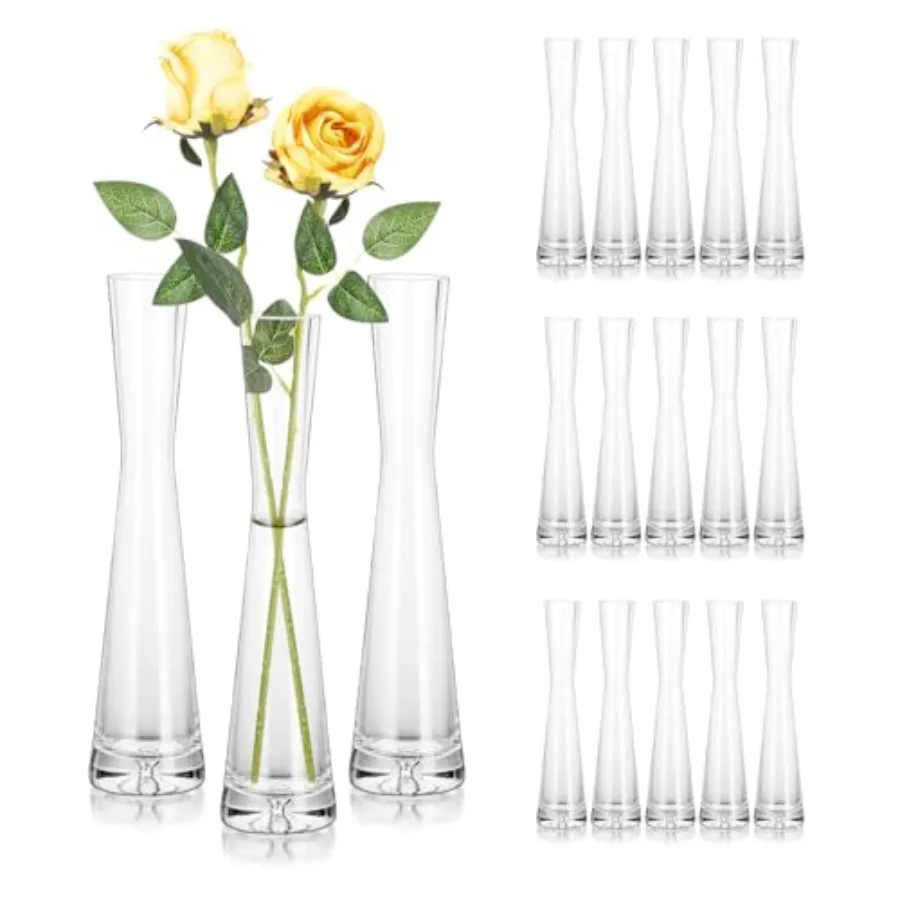 

Glass Bud Vases for Centerpieces Set of 18, Handmade Modern Clear Small Skinny Decorative Single Flower Vase, Minimalist Slim F