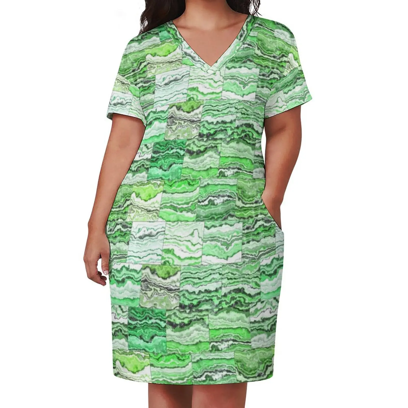 Green Malachite Tiles Loose Pocket Dress beach dress ladies dresses for special occasions sexy dress for women Woman dresses