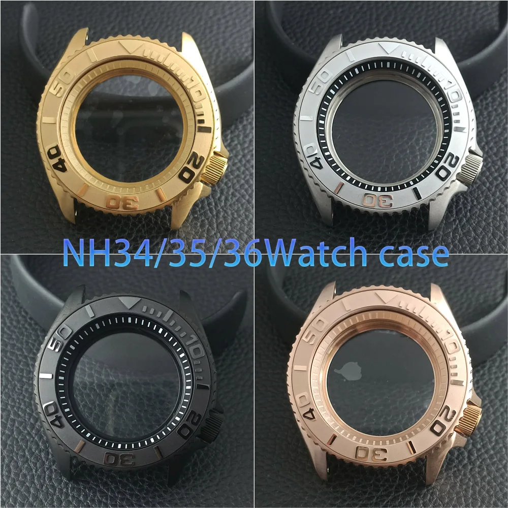 42 mm hochwertiges Herren-Uhrengehäuse in Schwarz, Silber, Gold und Roségold, geeignet für NH35 NH36 Uhrwerk, 28,5 mm Zifferblatt, Saphirglas.
