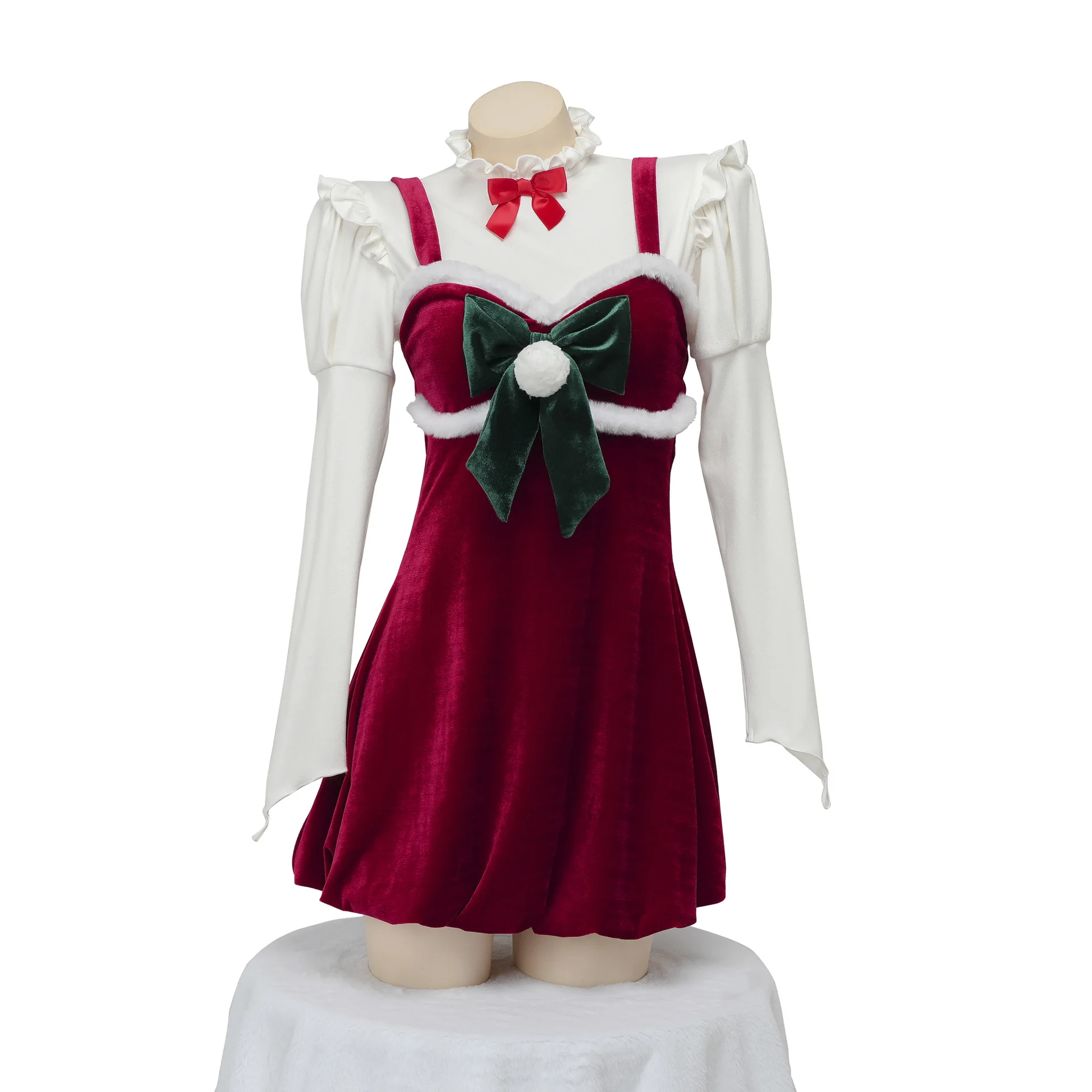 Robe en velours rouge doux avec volants de princesse pour fille, vêtements de Noël, costume de cosplay, père Noël, anime, Lolita, manches longues en Y