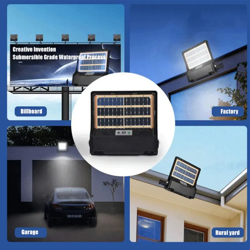 New Solar Outdoor Lights High Bright LED Floodlights Human Body Sensor Garden Street Lamp with Double-sided Solar Panel