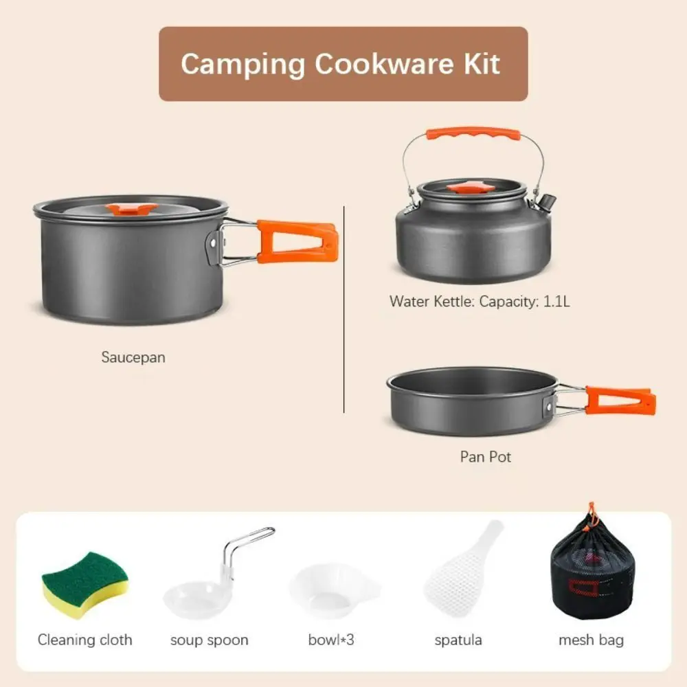 Aluminum Alloy Camping Cookware Kit Nonstick Coating Portable Outdoor Cooking Set Foldable Storage Travel Tableware Travel