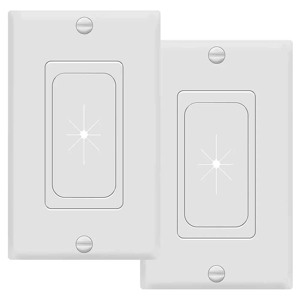 2 Pack Flexible Rubber Wall Grommet Insert with Decorator Wall Plate, 1-Gang Pass Through Plate for Low-Voltage Cables