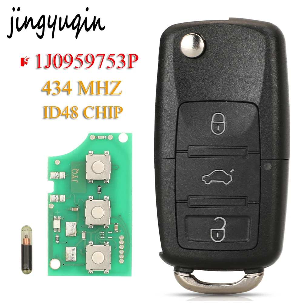 

jingyuqin 3 Button Remote control Car Key Fob 434MHz ID48 Chip 1J0959753P For Volkswagen VW Beetle Golf Jetta Passat 2002-2005