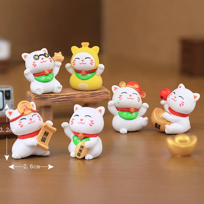 6pcs/set Chinese Lucky Cat Decor Lucky Cat Lucky Cat Cashier New Store Opening Gift Cute Kitten for Good Luck Home Car Ornament