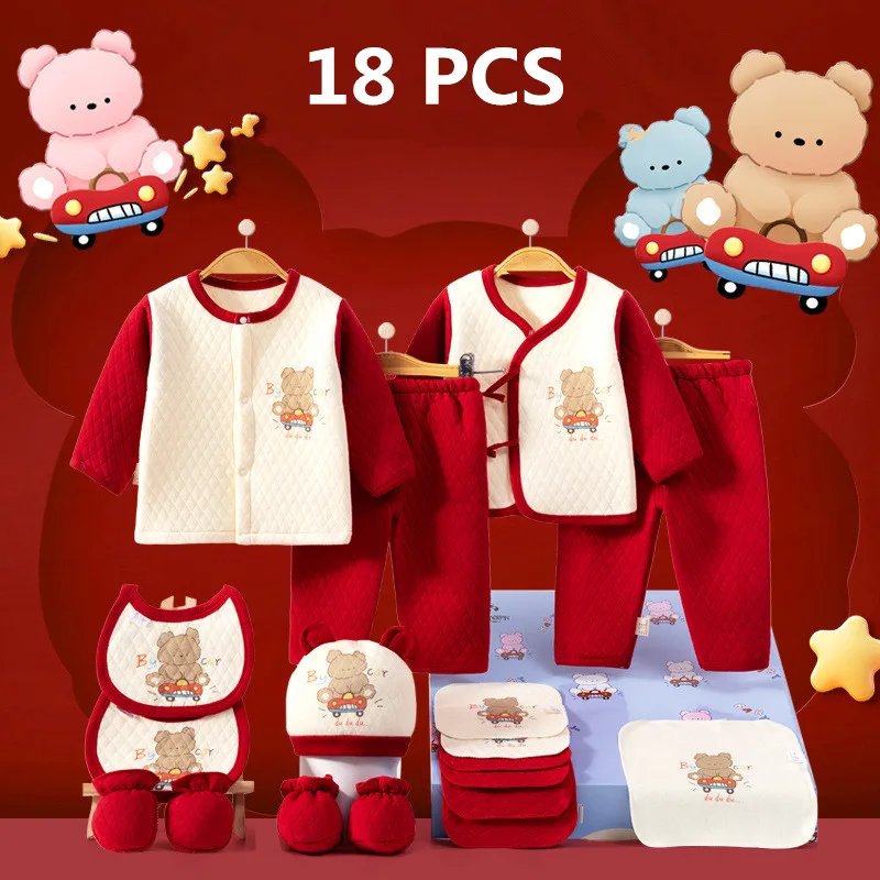 18/20/22 pieces/lot Newborn Baby Clothing Set Boys Girls 100% Cotton Infant Outfits Winter Baby Rompers Hat Bib Clothes Suit