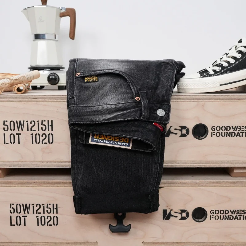 Men's Washed Black-Grey Jeans, New Autumn Style, Distressed Slim Straight Pants, Casual and Comfortable Men's Wear