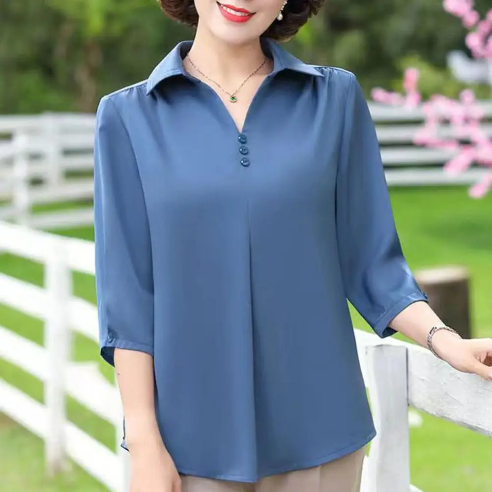 

Women Shirt with Pleated Cuffs Stylish Women's Buttoned Lapel Pullover Tops Solid Color Loose Fit Shirts for Wear Lightweight