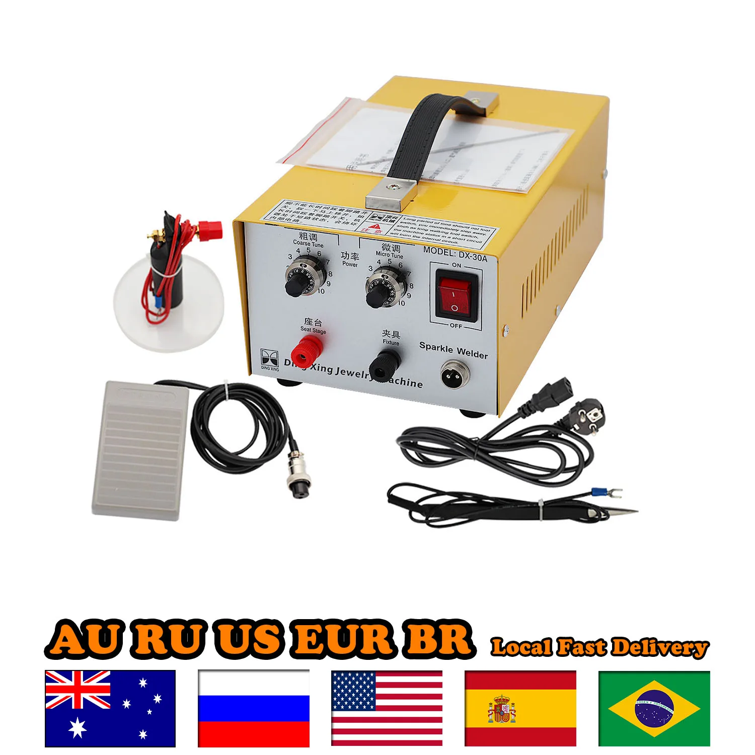 

Jewelry Spot Weldering Machine 30A 400W Pulse Sparkle Spot Welder Handheld Electric with Foot Pedal for Silver Gold Platinum