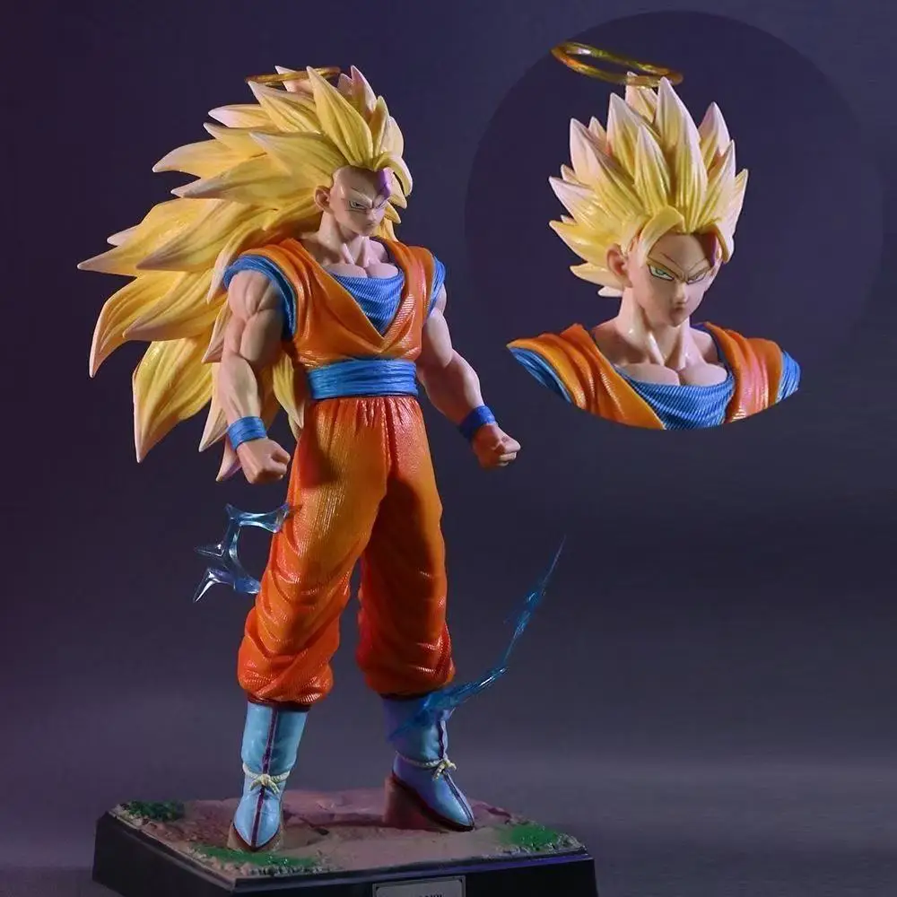 Figura de Son Goku en su forma Super Saiyan 3 de la serie de anime Dragon Ball, de la marca Bandai, modelo decorativo, juguete coleccionable, ideal como regalo de cumpleaños o Navidad, o para regalar a un buen amigo.