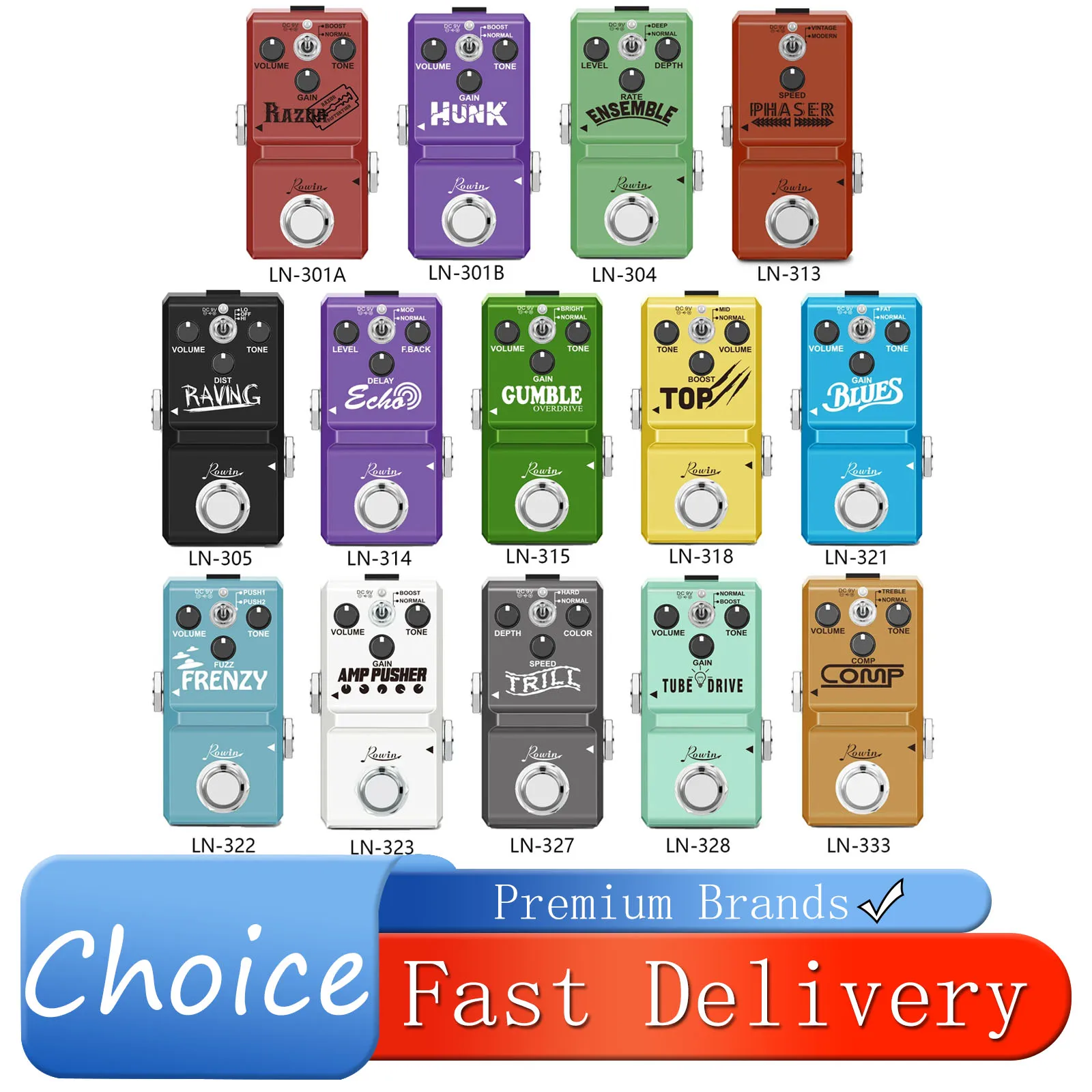 

Rowin Guitar Effect Pedal Compression Overdrive Distortion Chorus Fuzz Echo Effect True Bypass Pedal Electric Guitar Accessorie