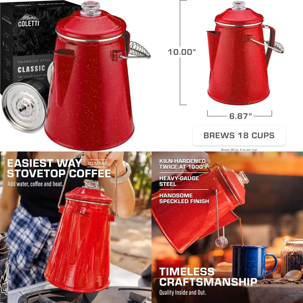 

Classic Percolator Coffee Pot — The Most Nostalgic Camping Coffee Pot, Now Modernized [Red Enamel, 18 Cup]