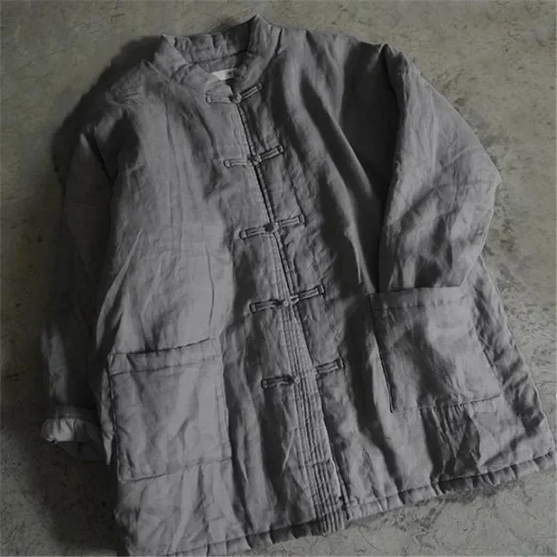 2025 جديد سترة قطن الصلبة غير رسمية المرأة الرجعية معطف دافئ فضفاض الشتاء الوقوف طوق مشبك ملابس خارجية