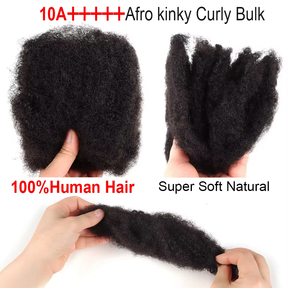 Sleek Peruvian Tight Afro Kinky Bulk Hair 100% Human Hair For Dreadlocks Twist Braid Hair Extension Natrual Black Color 30g