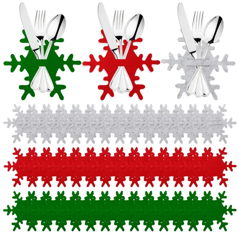 12-240pcs Christmas Cutlery Holder Non-woven Fabric Xmas Tree Cookware Table Tools Red Green Snowflake Fork Spoon Cutlery Bags