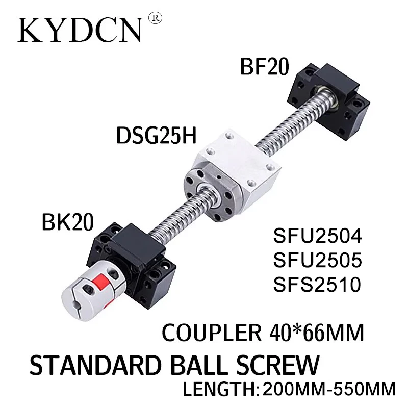 

SFU2504 SFU2505 SFS2510 Ball screw length 200-550mm screw, nut holder plus BK20BF20 support seat and coupling ball screw set