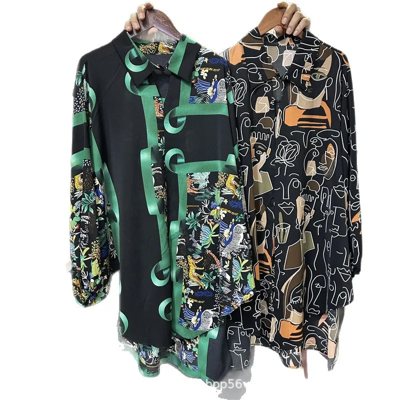 قمصان نسائية مُزينة بالزهور من Streetwear 2025 بلوزات نسائية جديدة لربيع وصيف فضفاضة بأكمام طويلة للحماية من الشمس مطبوعة بلوزات نسائية متوسطة الطول #5