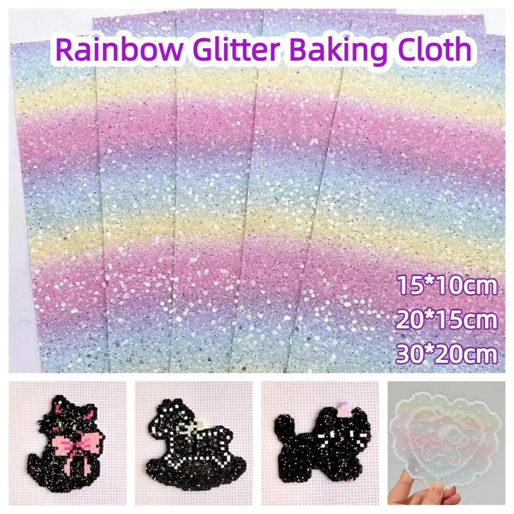

Набор из 5 термостойких глянцевых тканей для выпечки с эффектом радужного глиттера, нелипкие, градиентные, для глажки, с блестящим блеском