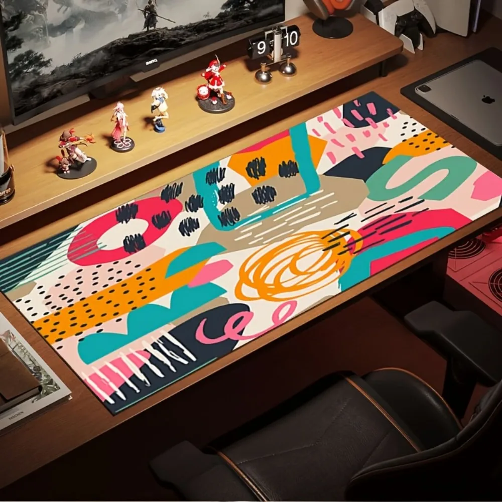 Un tapis de souris avec un design graffiti géométrique coloré, durable, tapis de souris gaming, pad pour souris d'ordinateur, tapis de souris de grande taille