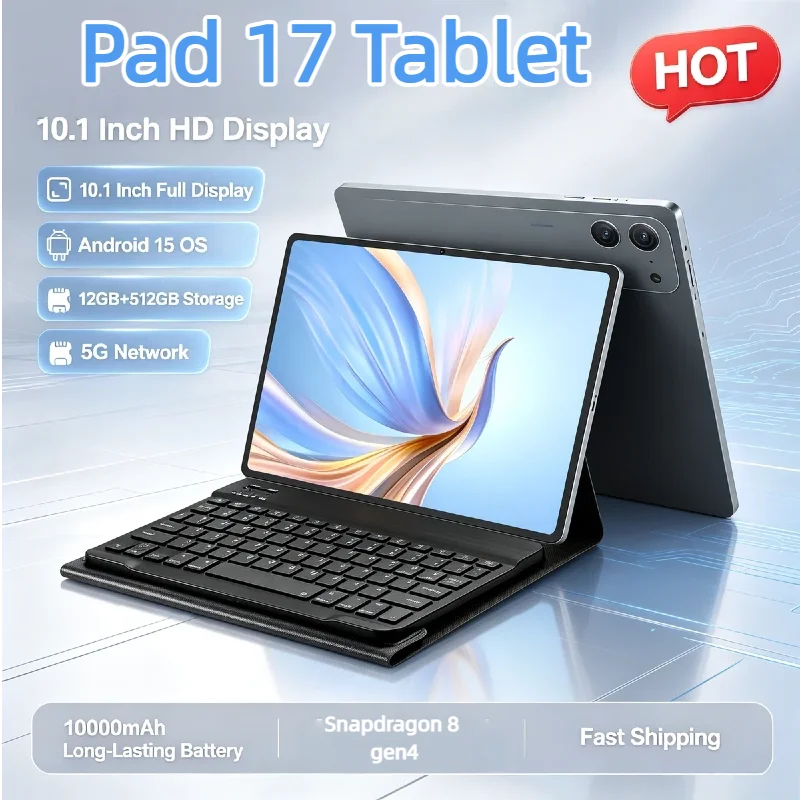 Pad 17 Tablet 2026 Global Version Snapdragon 8 Gen 4 10.1 Inch 4K HD Android 15 10000mAh 12GB+512GB Dual SIM 5G WiFi GPS Pad PC
