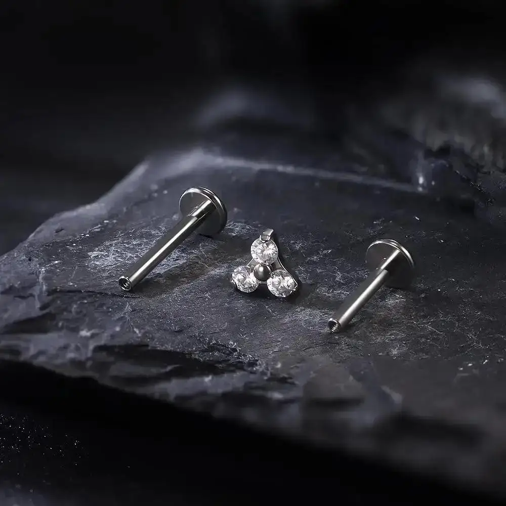 ATMS F136 G23 التيتانيوم محارة اللولب ثقب المجوهرات داخليا الخيوط شقة عودة مسمار الغضروف أقراط 5A الزركون #1