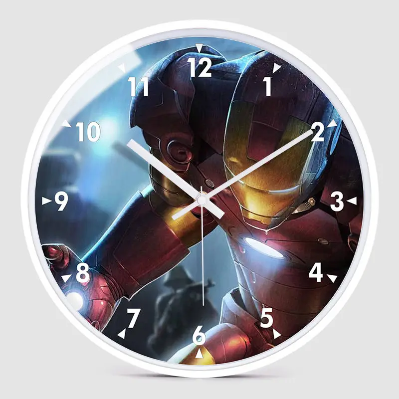 De Avengers Nieuwe Cartoon Wandklok Kinderkamer Anime Iron Man Boy Room Slaapzaal Klok Stille Slaapkamer Klok Decoratie