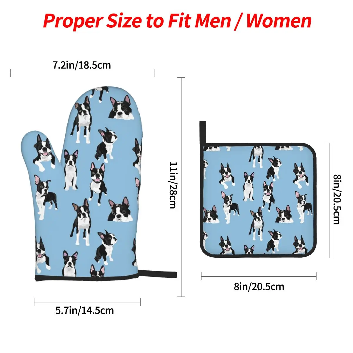 Boston Terrier Cute Dog Oven Mitts and Pot Holder Sets of 4 for Baking Kitchen Cooking BBQ Resistant Non-Slip Gloves