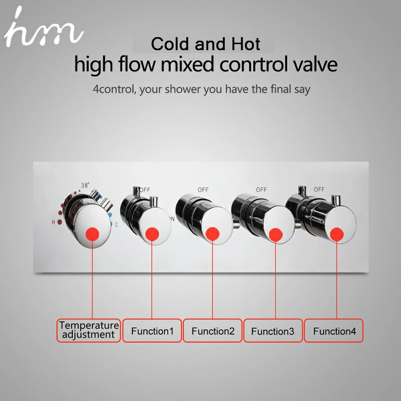 Contemporary Cold and Hot 5 Handles Brass Chrome Shower Valve Diverter High Water Flow