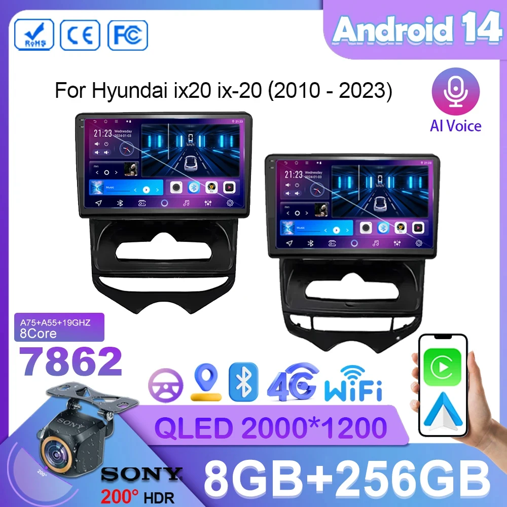 Samochód Android14 dla Hyundai ix20 ix-20 2010-2023 Radio samochodowe Stereo odtwarzacz multimedialny GPS nawigacja wysokowydajny CPU 5G wifi