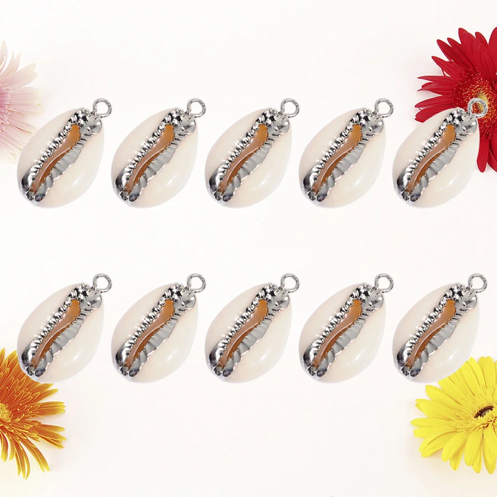 

10Pcs Natural Shell Ornaments Silver-Plate Conch Decorative Charms for DIY Jewelry Making Handmade Necklace Earrings Keychain