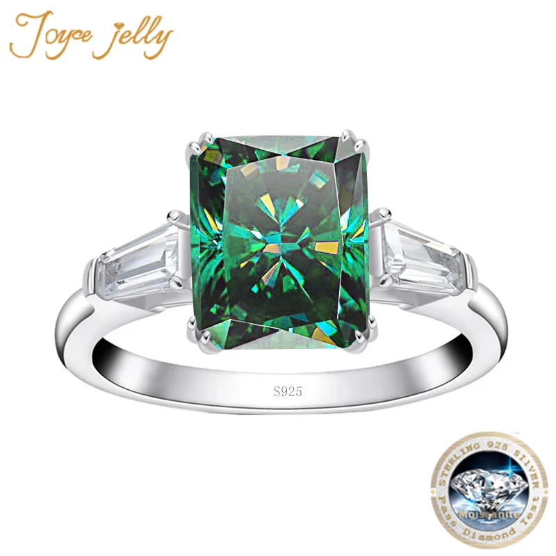 JoyceJelly 8x10MM 4CT D VVS Radiant Emerald Cut moissanite diamond ring female Sterling Silver 925 Jewelry luxury wedding bands