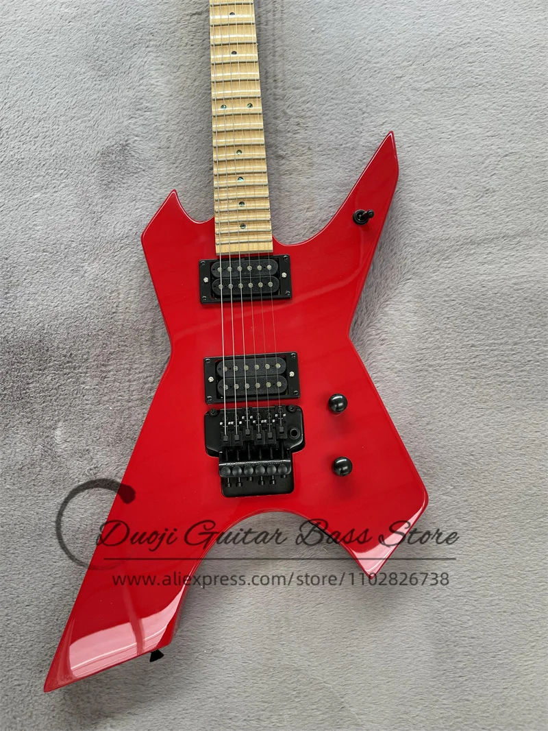 Red Electric Guitar Gar Body Tremolo Bridge HH Pickups Maple Fingerboard Groove Frets Black Tuners Factory Customized