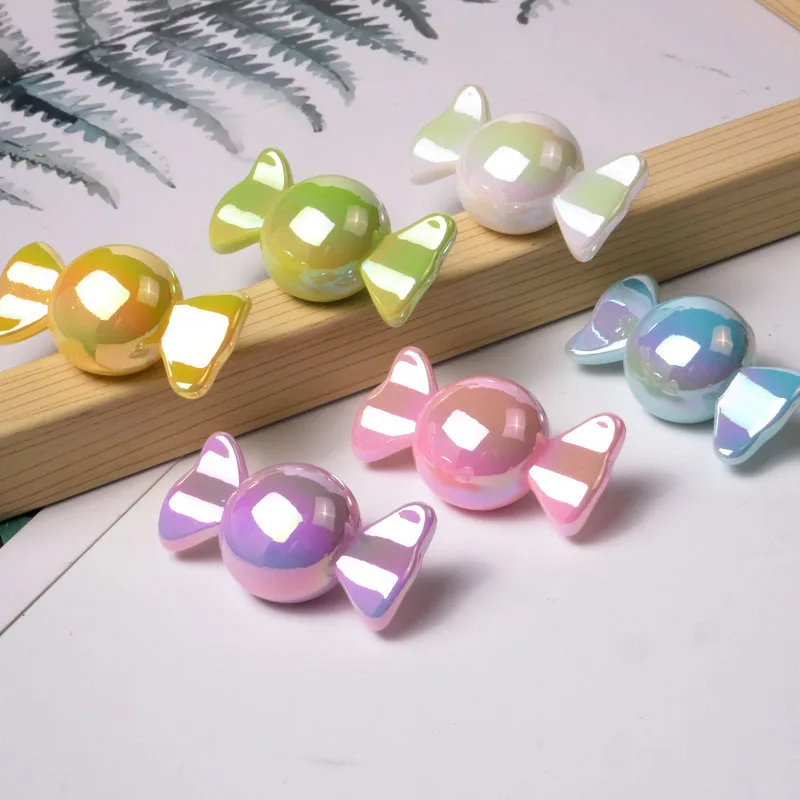 Cute AB Spring Pastel Colors Candy Shape Acrylic Jewelry Hair Band Decor Beads Lucite Ornament Beading Material 40*20mm 50pcs